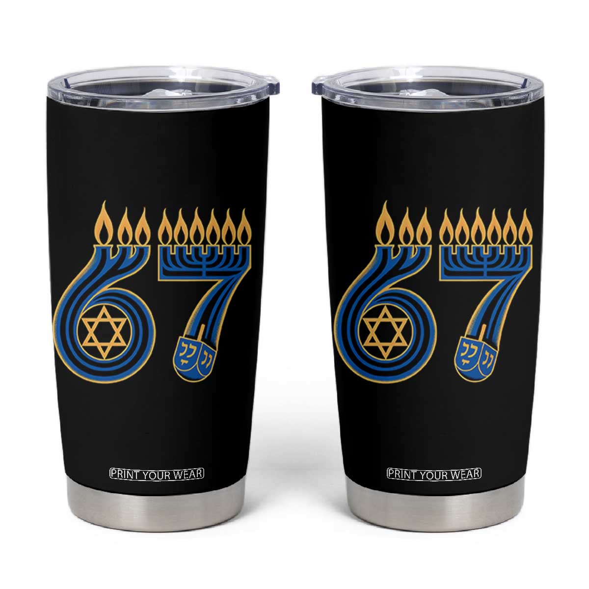 Funny 67 Hanukkah Tumbler Cup Chanukah Menorah Dreidel Star Of David Six Seven Meme TS11 Black Print Your Wear