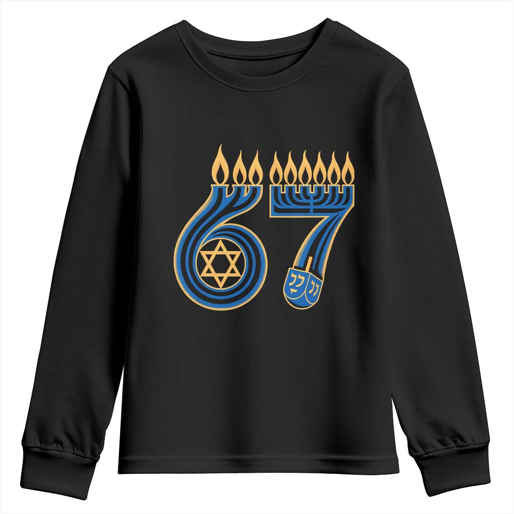 Funny 67 Hanukkah Youth Sweatshirt Chanukah Menorah Dreidel Star Of David Six Seven Meme TS11 Black Print Your Wear
