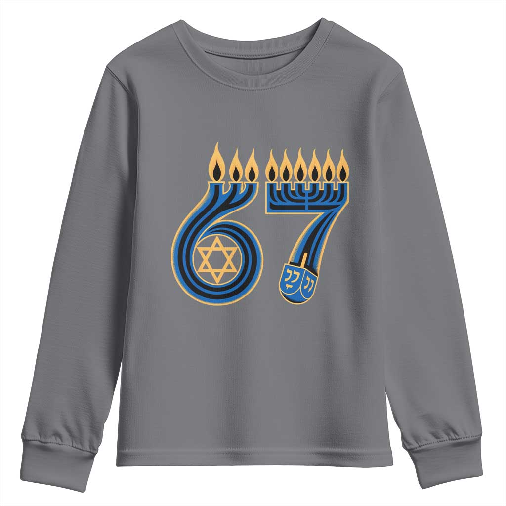 Funny 67 Hanukkah Youth Sweatshirt Chanukah Menorah Dreidel Star Of David Six Seven Meme TS11 Charcoal Print Your Wear