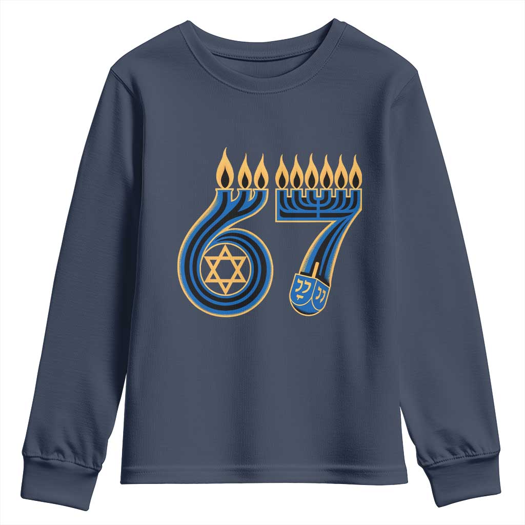 Funny 67 Hanukkah Youth Sweatshirt Chanukah Menorah Dreidel Star Of David Six Seven Meme TS11 Navy Print Your Wear