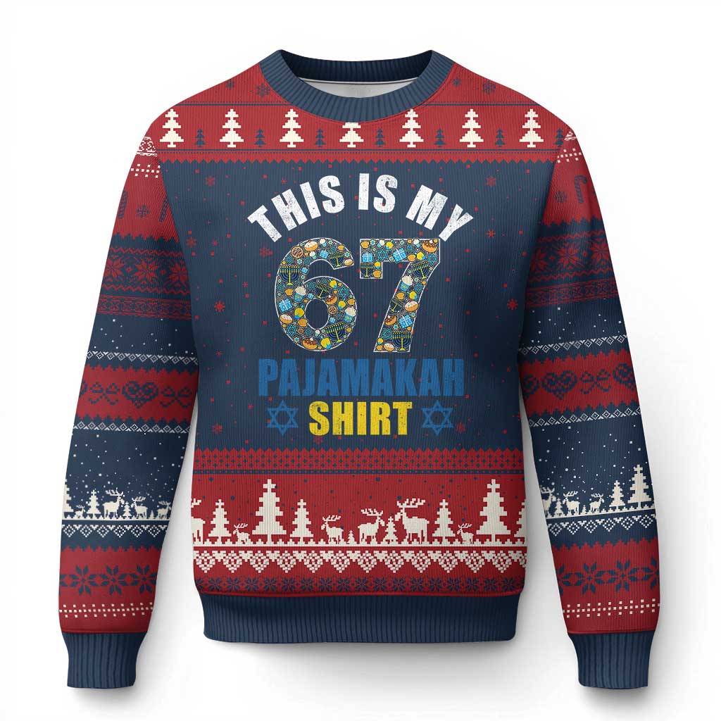 Funny 67 Hanukkah Ugly Christmas Sweater This Is My 67 Pajamakah Gift TS11 Navy Red Print Your Wear