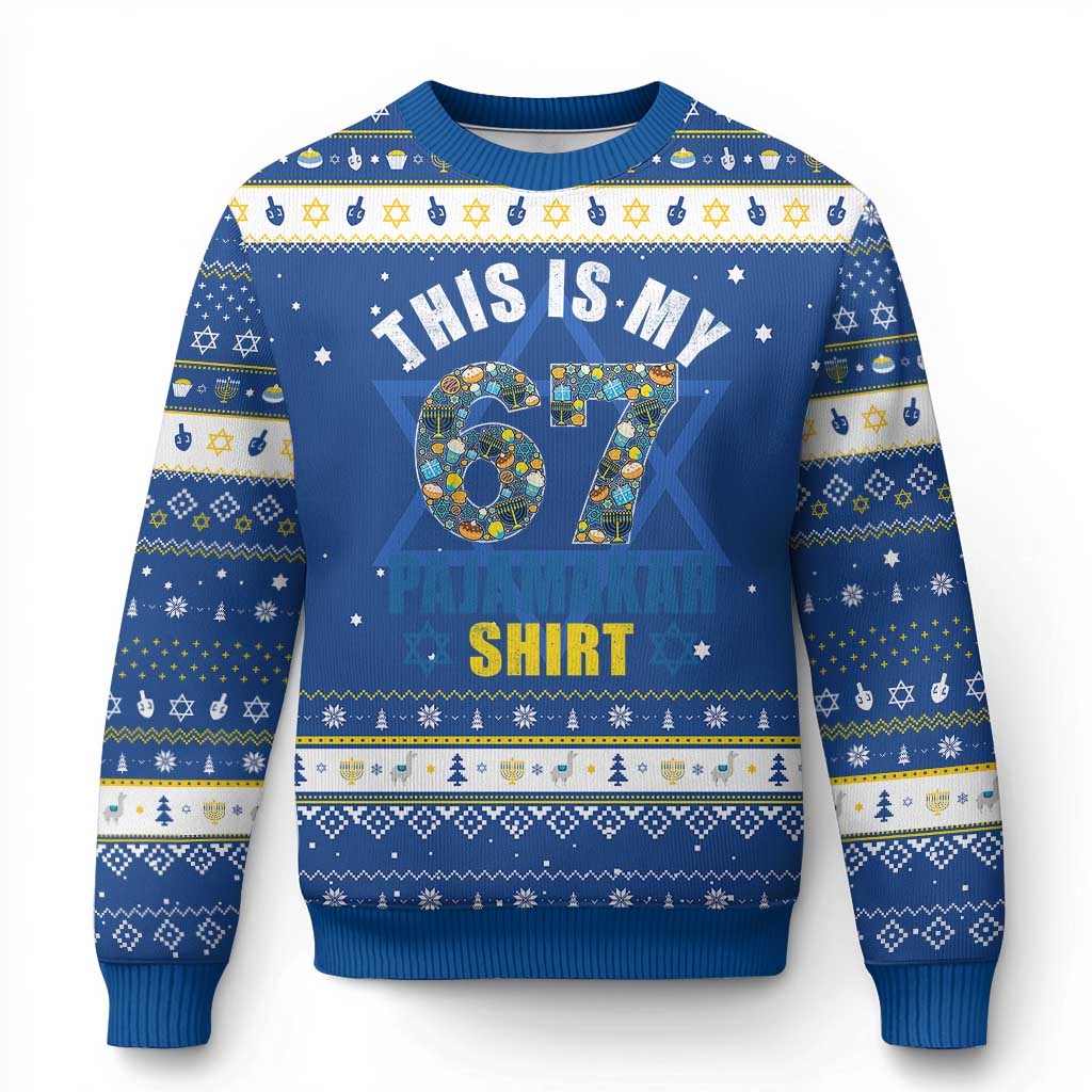 Funny 67 Chanukah Hanukkah Ugly Sweater This Is My 67 Pajamakah Gift TS11 Blue White Print Your Wear
