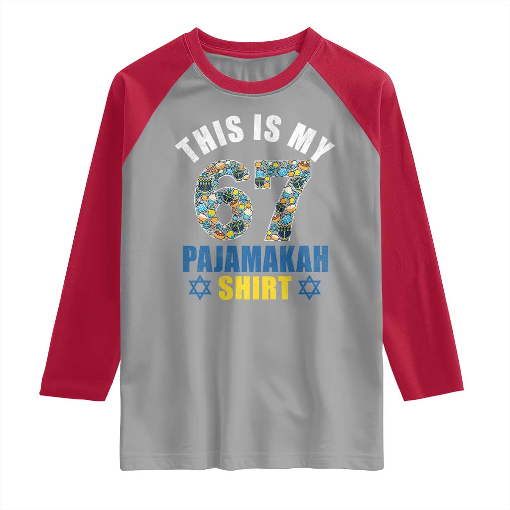 Funny 67 Hanukkah Raglan Shirt This Is My 67 Pajamakah Gift TS11 Sport Gray Red Print Your Wear