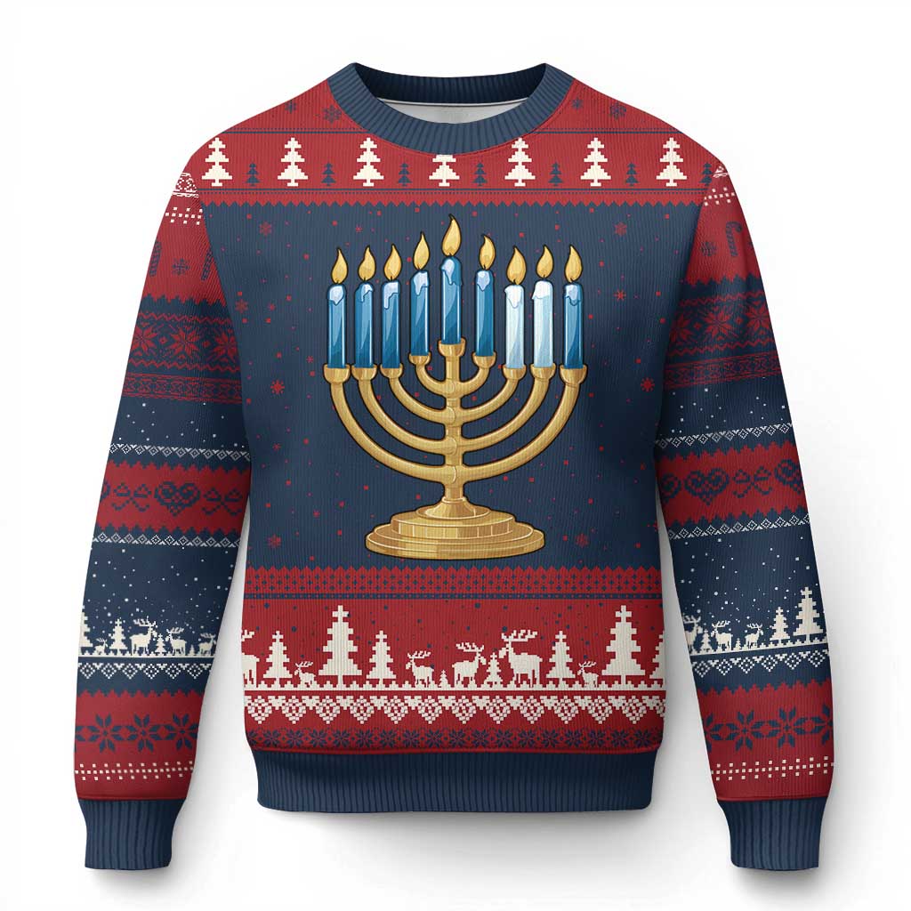 Funny 67 Hanukkah Ugly Christmas Sweater Chanukah Menorah Sixth Seventh Night TS11 Navy Red Print Your Wear