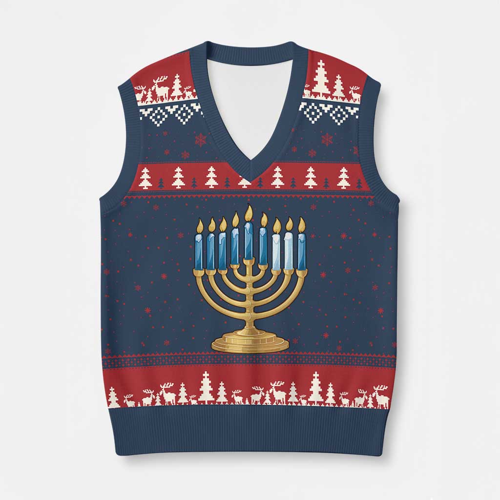Funny 67 Hanukkah V-Neck Knit Sweater Vest Chanukah Menorah Sixth Seventh Night TS11 Navy Red Print Your Wear