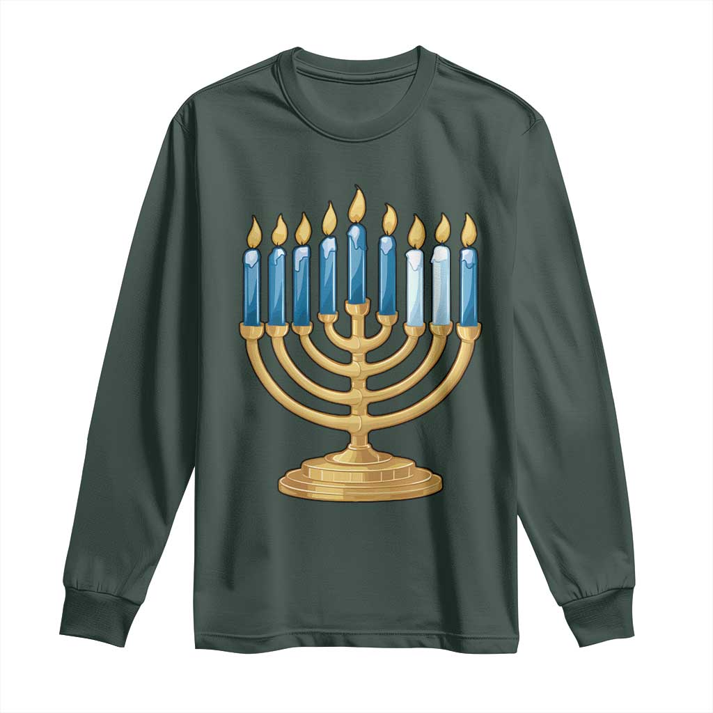 Funny 67 Hanukkah Long Sleeve Shirt Chanukah Menorah Sixth Seventh Night TS11 Dark Forest Green Print Your Wear