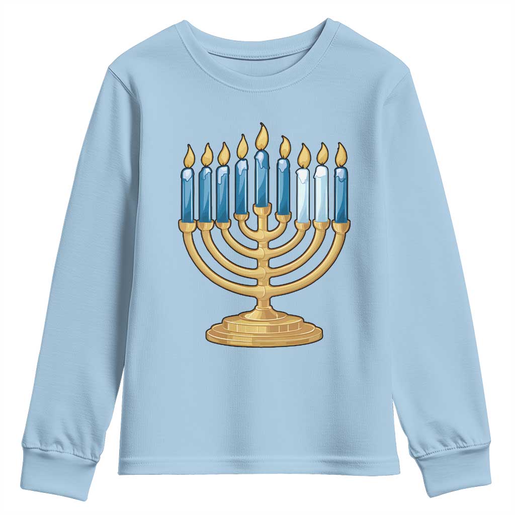 Funny 67 Hanukkah Youth Sweatshirt Chanukah Menorah Sixth Seventh Night TS11 Light Blue Print Your Wear