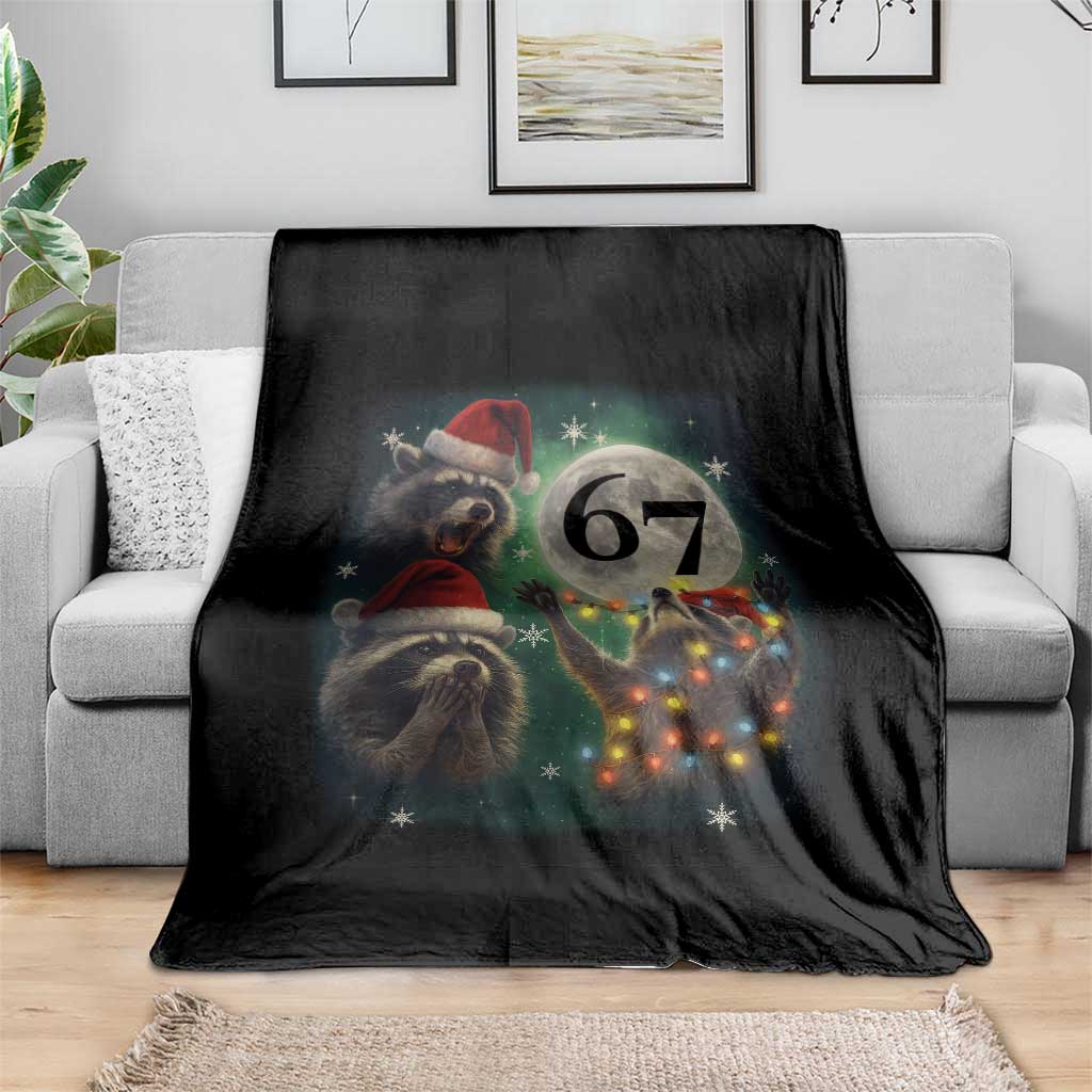 Funny Christmas Three Raccoons 67 Throw Blanket Trash Panda Moon Howling Six Seven Meme TS11 Print Your Wear