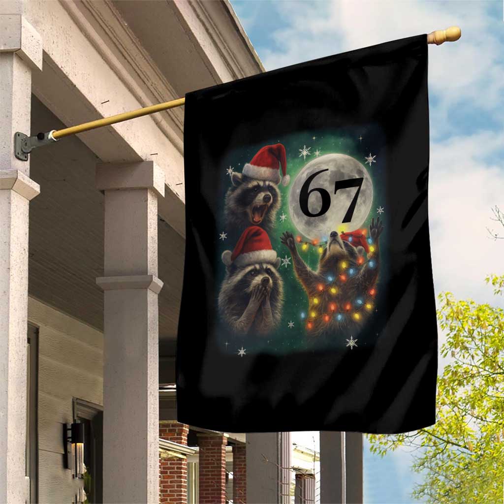 Funny Christmas Three Raccoons 67 Garden Flag Trash Panda Moon Howling Six Seven Meme TS11 Print Your Wear