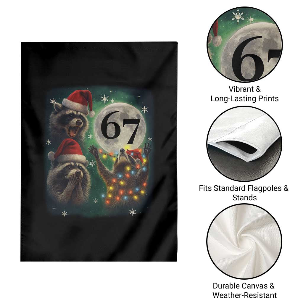 Funny Christmas Three Raccoons 67 Garden Flag Trash Panda Moon Howling Six Seven Meme TS11 Print Your Wear