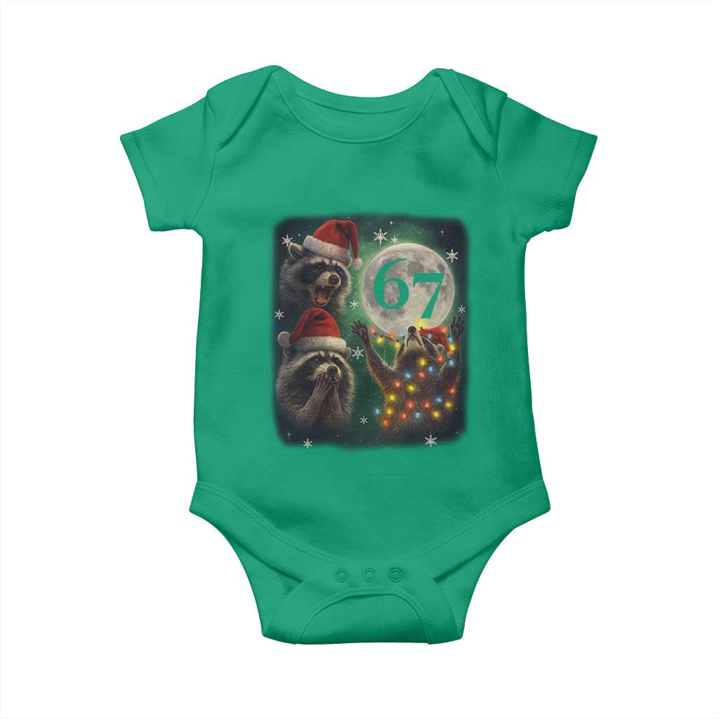 Funny Christmas Three Raccoons 67 Baby Onesie Trash Panda Moon Howling Six Seven Meme TS11 Irish Green Print Your Wear
