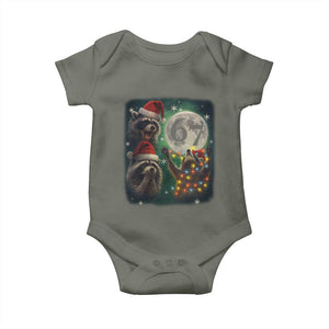 Funny Christmas Three Raccoons 67 Baby Onesie Trash Panda Moon Howling Six Seven Meme TS11 Military Green Print Your Wear