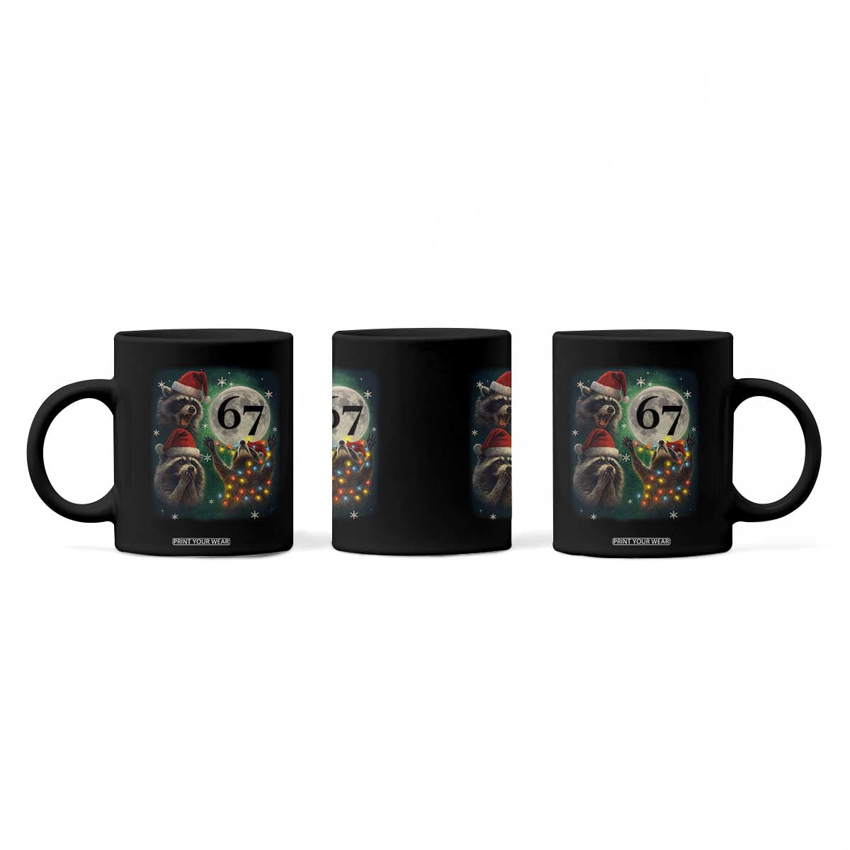 Funny Christmas Three Raccoons 67 Coffee Mug Trash Panda Moon Howling Six Seven Meme TS11 Print Your Wear