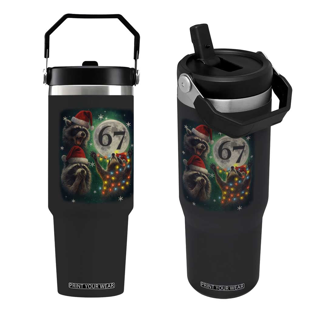 Funny Christmas Three Raccoons 67 Flip Straw Tumbler Trash Panda Moon Howling Six Seven Meme TS11 One Size: 30 oz Black Print Your Wear