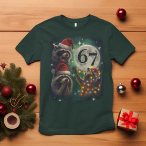 Funny Christmas Three Raccoons 67 T Shirt Trash Panda Moon Howling Six Seven Meme TS11 Dark Forest Green Print Your Wear
