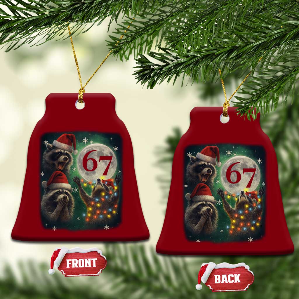 Funny Christmas Three Raccoons 67 Ceramic Ornament Trash Panda Moon Howling Six Seven Meme TS11 Print Your Wear