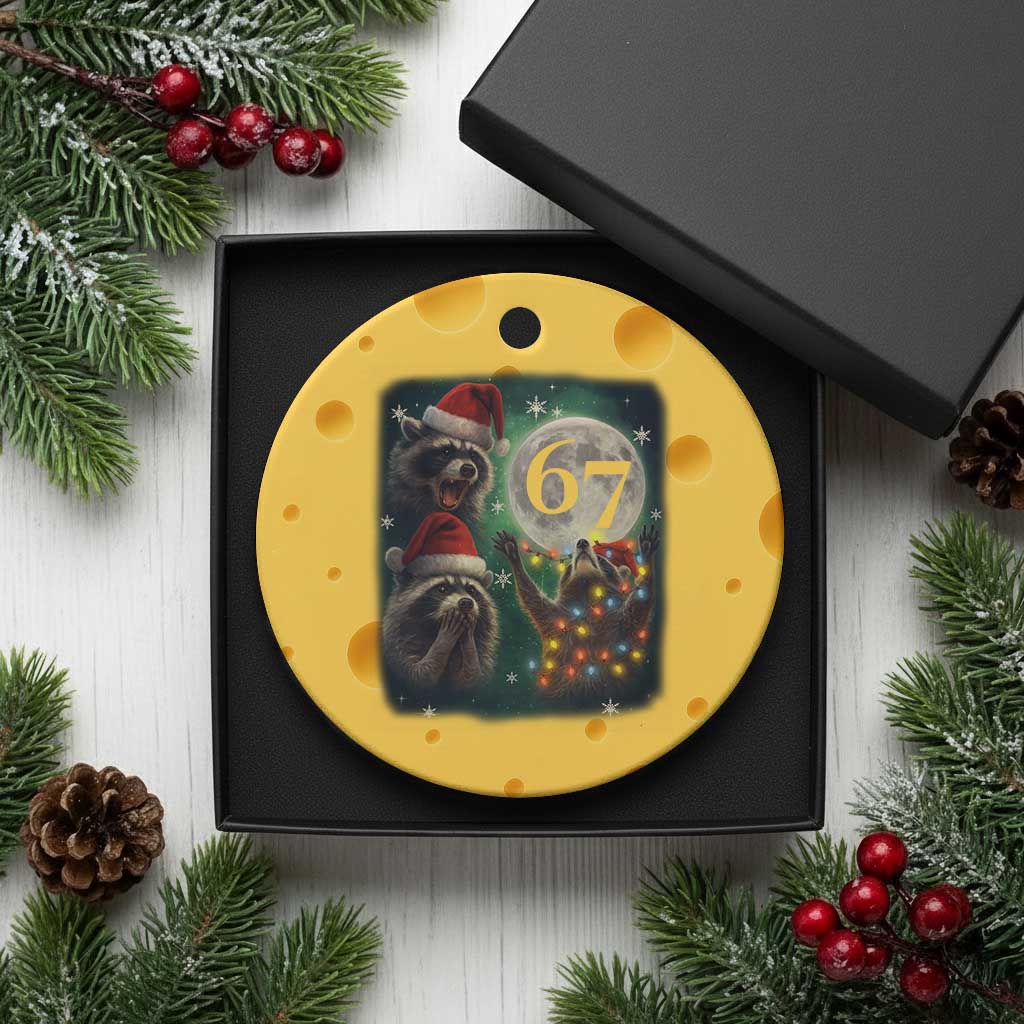 Funny Christmas Three Raccoons 67 Ceramic Ornament Trash Panda Moon Howling Six Seven Meme TS11 1pc Yellow Cheese Print Your Wear