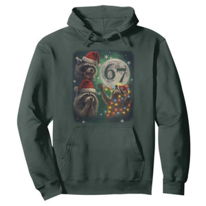 Funny Christmas Three Raccoons 67 Hoodie Trash Panda Moon Howling Six Seven Meme TS11 Dark Forest Green Print Your Wear