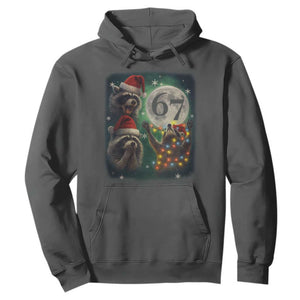 Funny Christmas Three Raccoons 67 Hoodie Trash Panda Moon Howling Six Seven Meme TS11 Dark Heather Print Your Wear