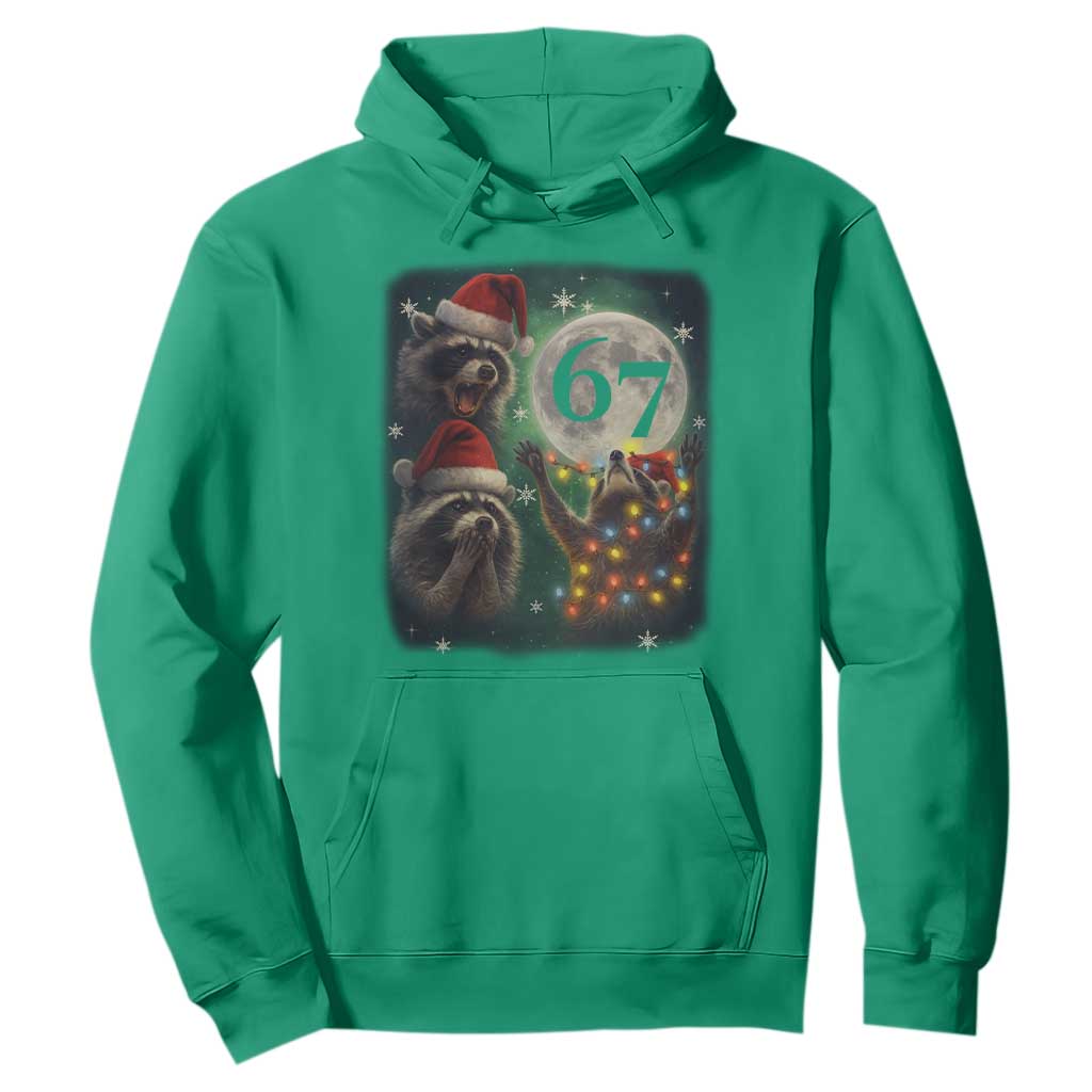 Funny Christmas Three Raccoons 67 Hoodie Trash Panda Moon Howling Six Seven Meme TS11 Irish Green Print Your Wear