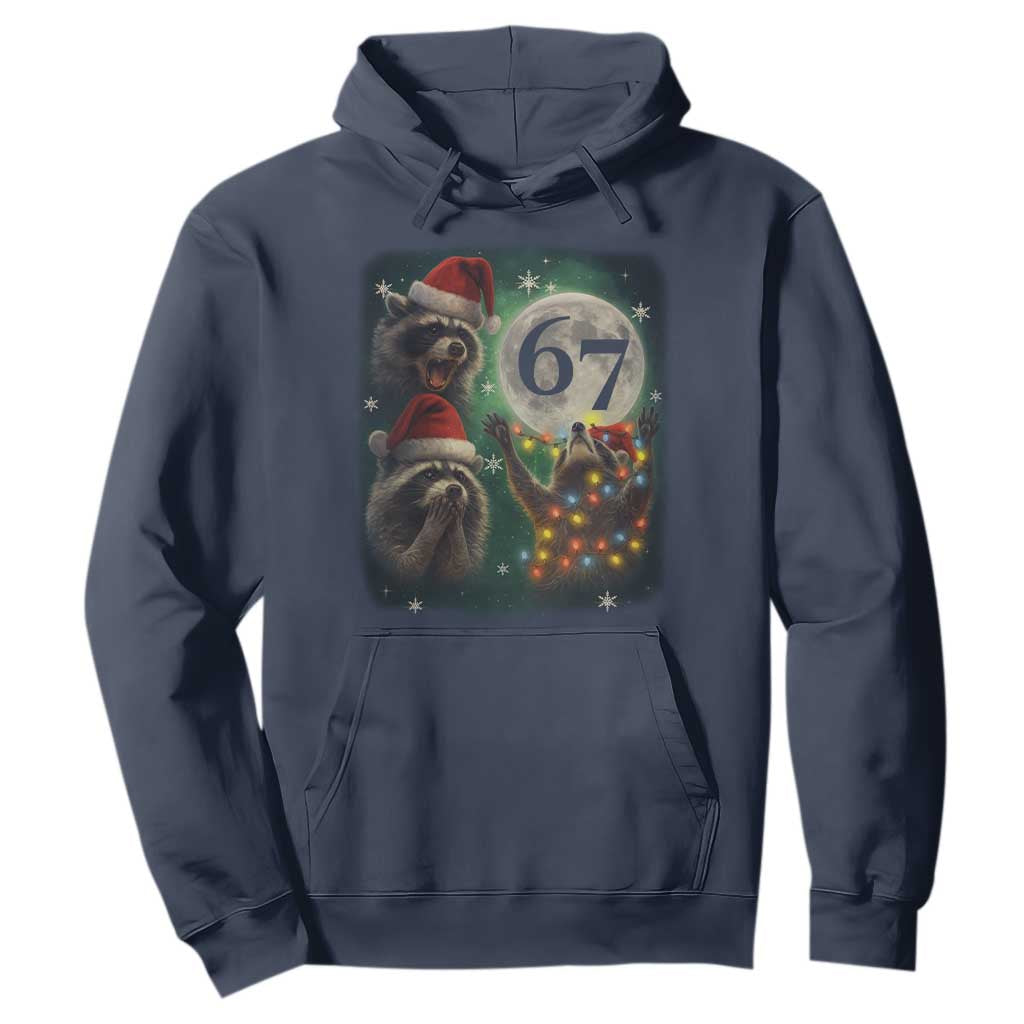 Funny Christmas Three Raccoons 67 Hoodie Trash Panda Moon Howling Six Seven Meme TS11 Navy Print Your Wear