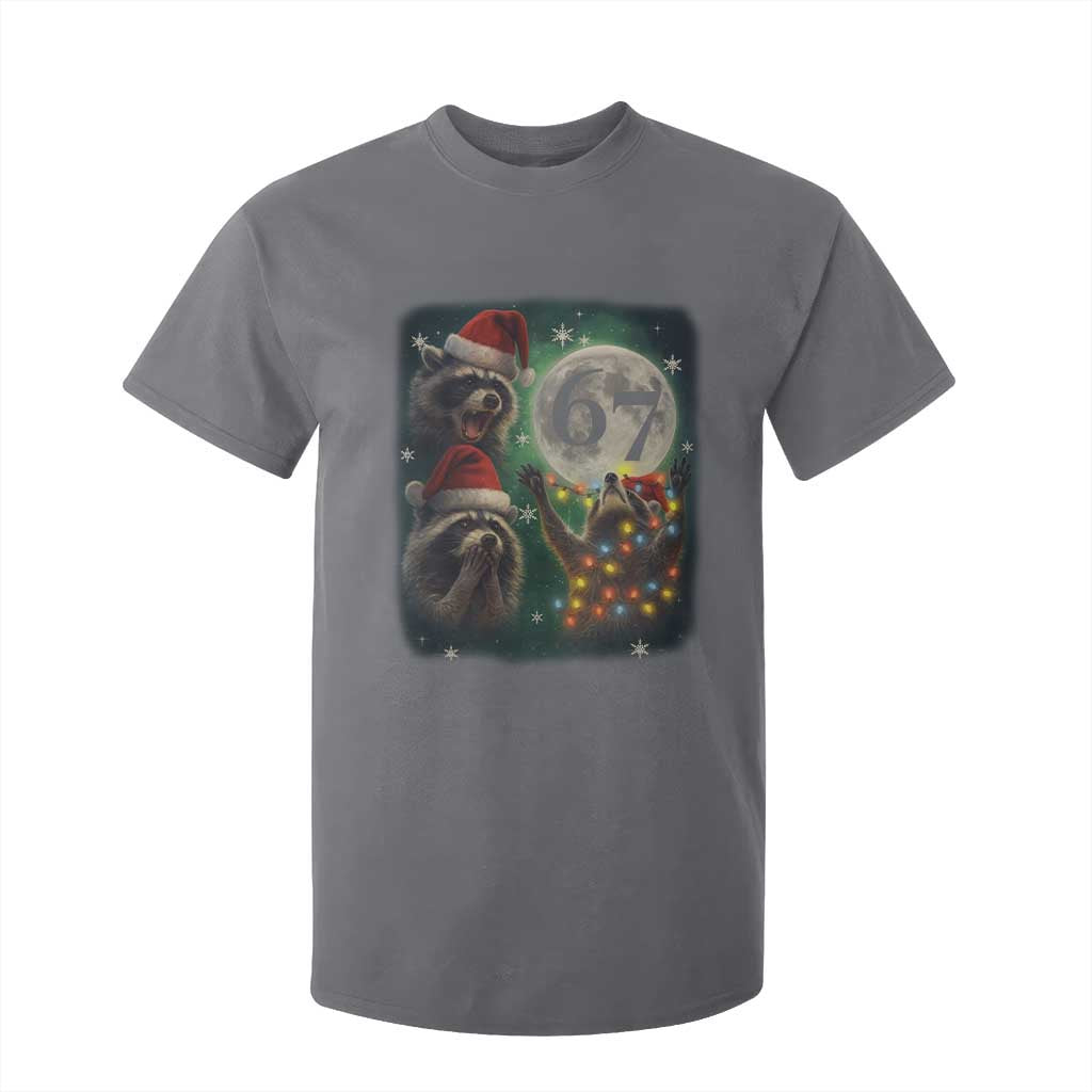 Funny Christmas Three Raccoons 67 T Shirt For Kid Trash Panda Moon Howling Six Seven Meme TS11 Charcoal Print Your Wear