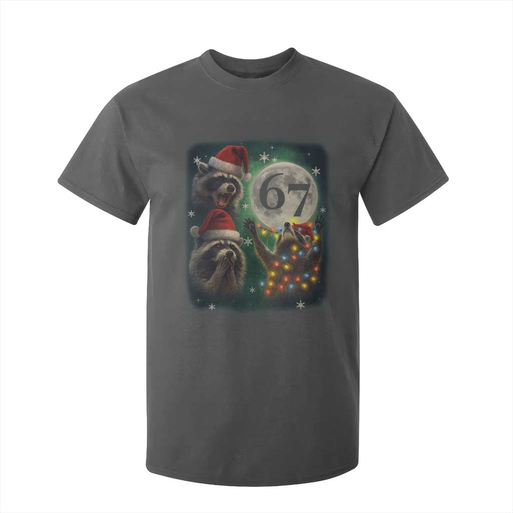 Funny Christmas Three Raccoons 67 T Shirt For Kid Trash Panda Moon Howling Six Seven Meme TS11 Dark Heather Print Your Wear