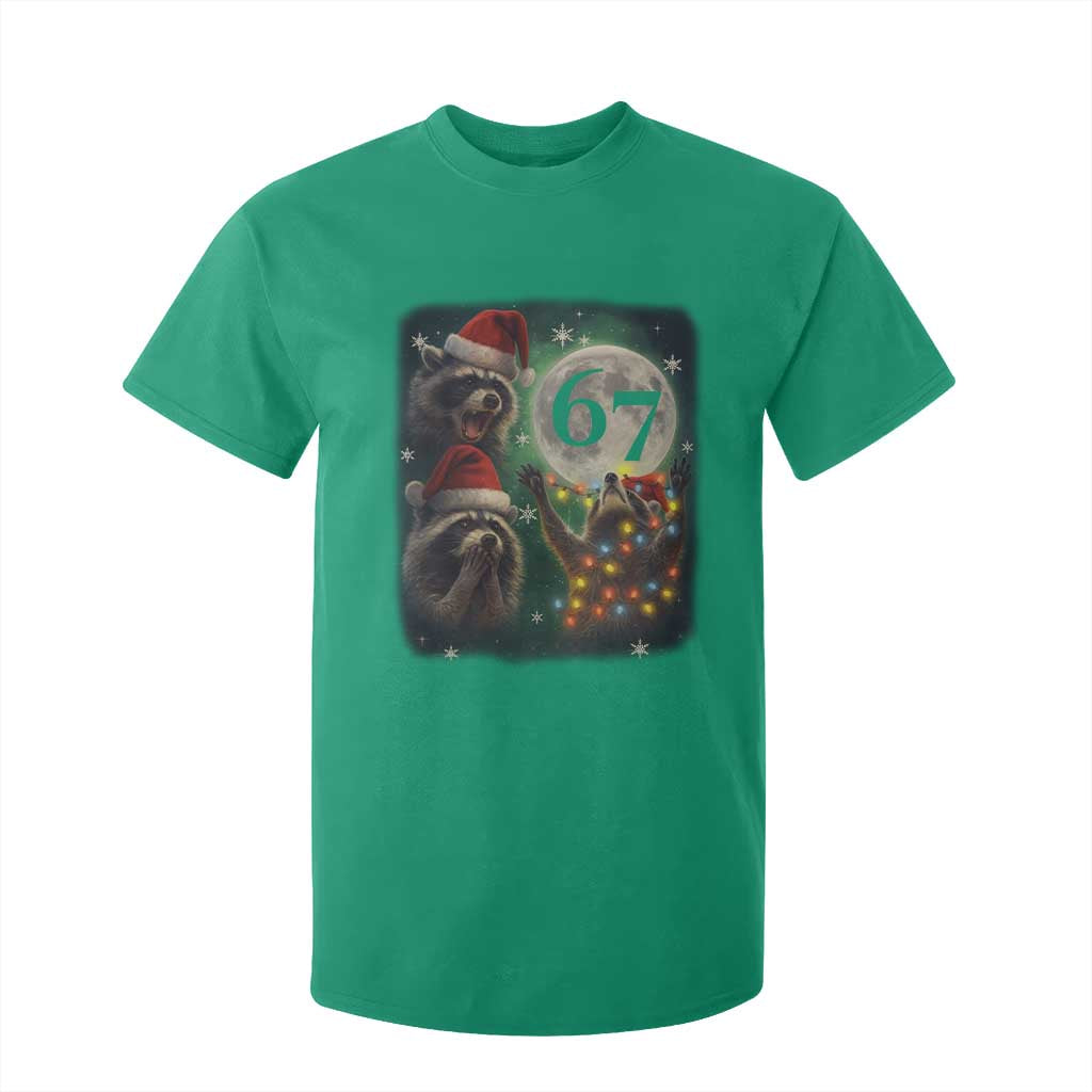 Funny Christmas Three Raccoons 67 T Shirt For Kid Trash Panda Moon Howling Six Seven Meme TS11 Irish Green Print Your Wear