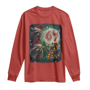 Funny Christmas Three Raccoons 67 Long Sleeve Shirt Trash Panda Moon Howling Six Seven Meme TS11 Red Print Your Wear