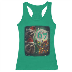 Funny Christmas Three Raccoons 67 Racerback Tank Top Trash Panda Moon Howling Six Seven Meme TS11 Irish Green Print Your Wear