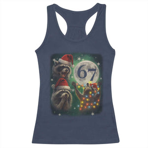 Funny Christmas Three Raccoons 67 Racerback Tank Top Trash Panda Moon Howling Six Seven Meme TS11 Navy Print Your Wear