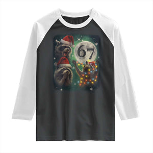 Funny Christmas Three Raccoons 67 Raglan Shirt Trash Panda Moon Howling Six Seven Meme TS11 Black White Print Your Wear