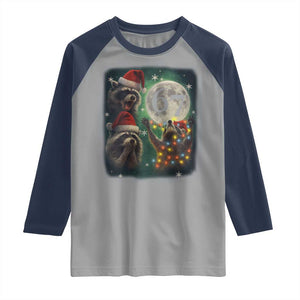 Funny Christmas Three Raccoons 67 Raglan Shirt Trash Panda Moon Howling Six Seven Meme TS11 Sport Gray Navy Print Your Wear