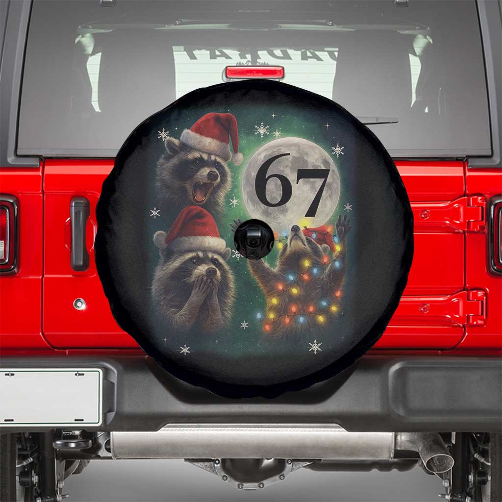 Funny Christmas Three Raccoons 67 Spare Tire Cover Trash Panda Moon Howling Six Seven Meme TS11 Black Print Your Wear