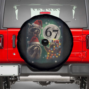 Funny Christmas Three Raccoons 67 Spare Tire Cover Trash Panda Moon Howling Six Seven Meme TS11 Black Print Your Wear