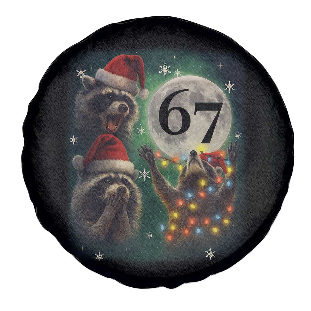 Funny Christmas Three Raccoons 67 Spare Tire Cover Trash Panda Moon Howling Six Seven Meme TS11 Print Your Wear