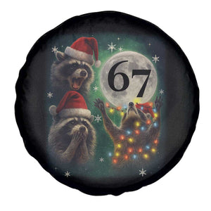 Funny Christmas Three Raccoons 67 Spare Tire Cover Trash Panda Moon Howling Six Seven Meme TS11 Print Your Wear