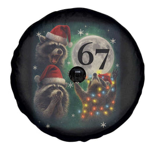 Funny Christmas Three Raccoons 67 Spare Tire Cover Trash Panda Moon Howling Six Seven Meme TS11 Print Your Wear