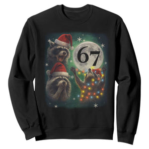 Funny Christmas Three Raccoons 67 Sweatshirt Trash Panda Moon Howling Six Seven Meme TS11 Black Print Your Wear