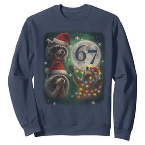 Funny Christmas Three Raccoons 67 Sweatshirt Trash Panda Moon Howling Six Seven Meme TS11 Navy Print Your Wear