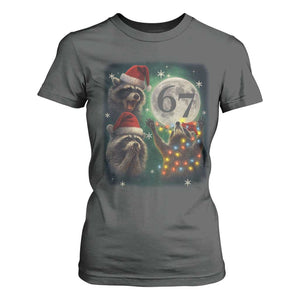 Funny Christmas Three Raccoons 67 T Shirt For Women Trash Panda Moon Howling Six Seven Meme TS11 Dark Heather Print Your Wear