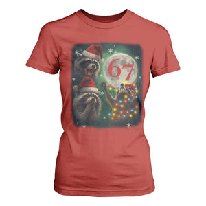Funny Christmas Three Raccoons 67 T Shirt For Women Trash Panda Moon Howling Six Seven Meme TS11 Red Print Your Wear