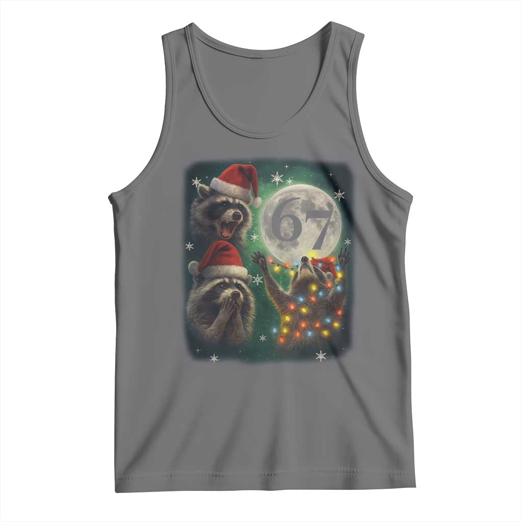 Funny Christmas Three Raccoons 67 Tank Top Trash Panda Moon Howling Six Seven Meme TS11 Black Heather Print Your Wear