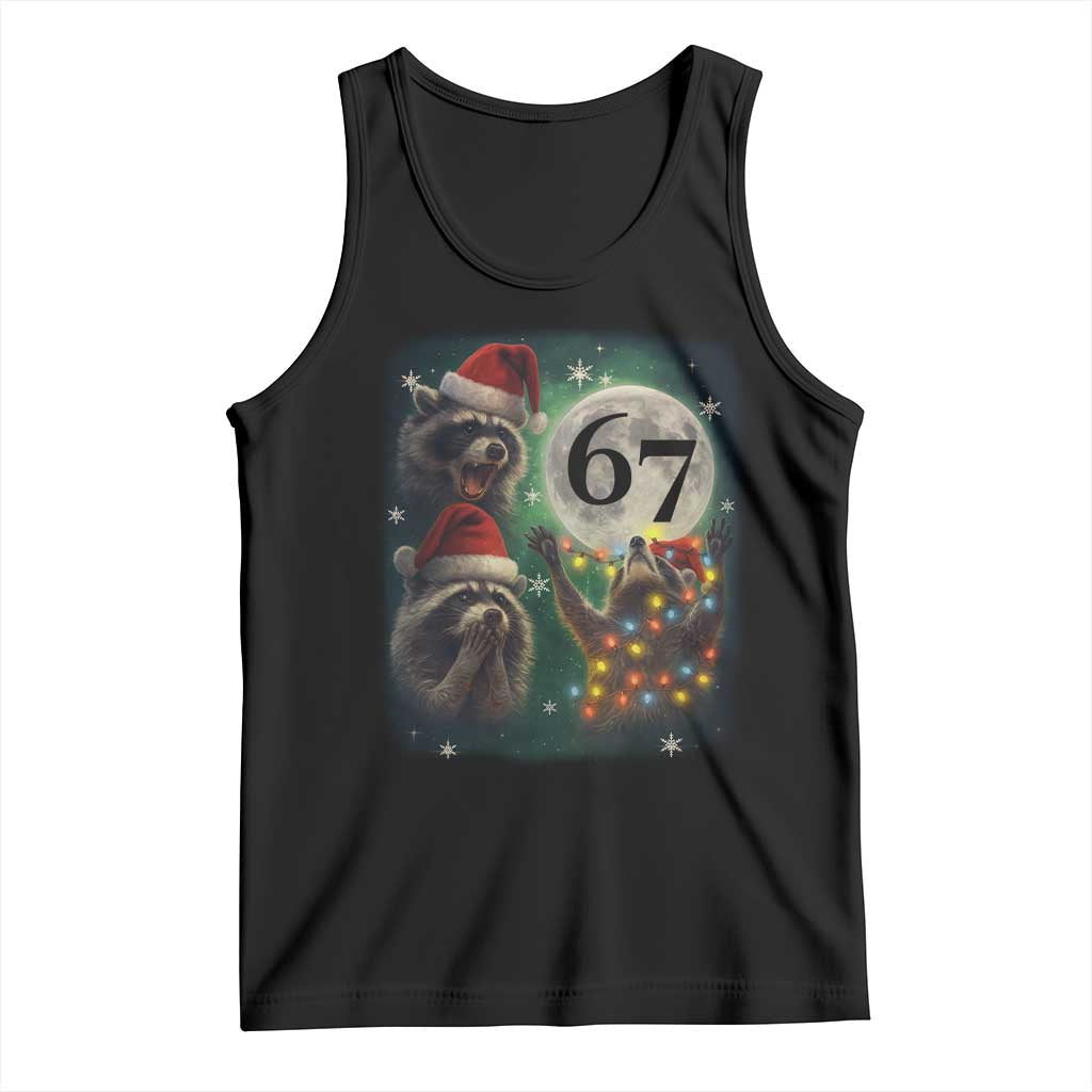 Funny Christmas Three Raccoons 67 Tank Top Trash Panda Moon Howling Six Seven Meme TS11 Black Print Your Wear