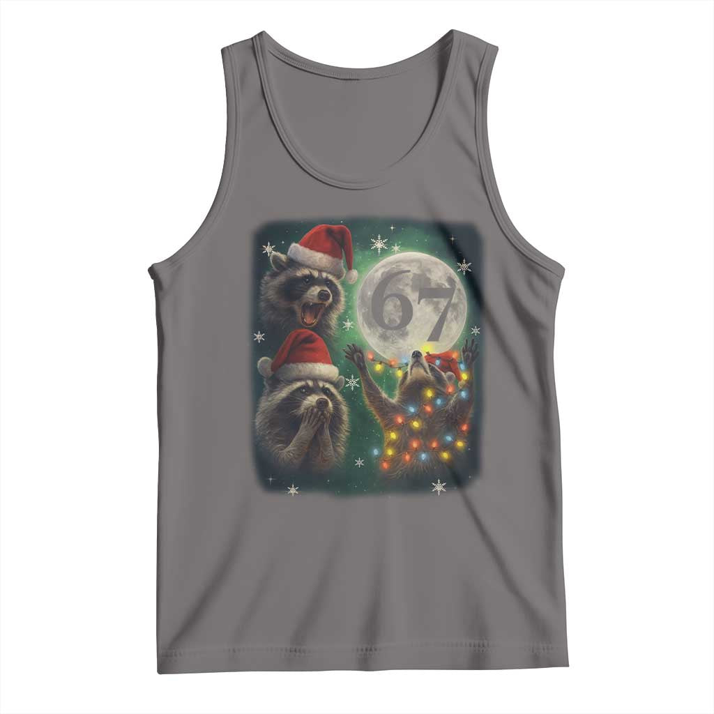 Funny Christmas Three Raccoons 67 Tank Top Trash Panda Moon Howling Six Seven Meme TS11 Deep Heather Print Your Wear