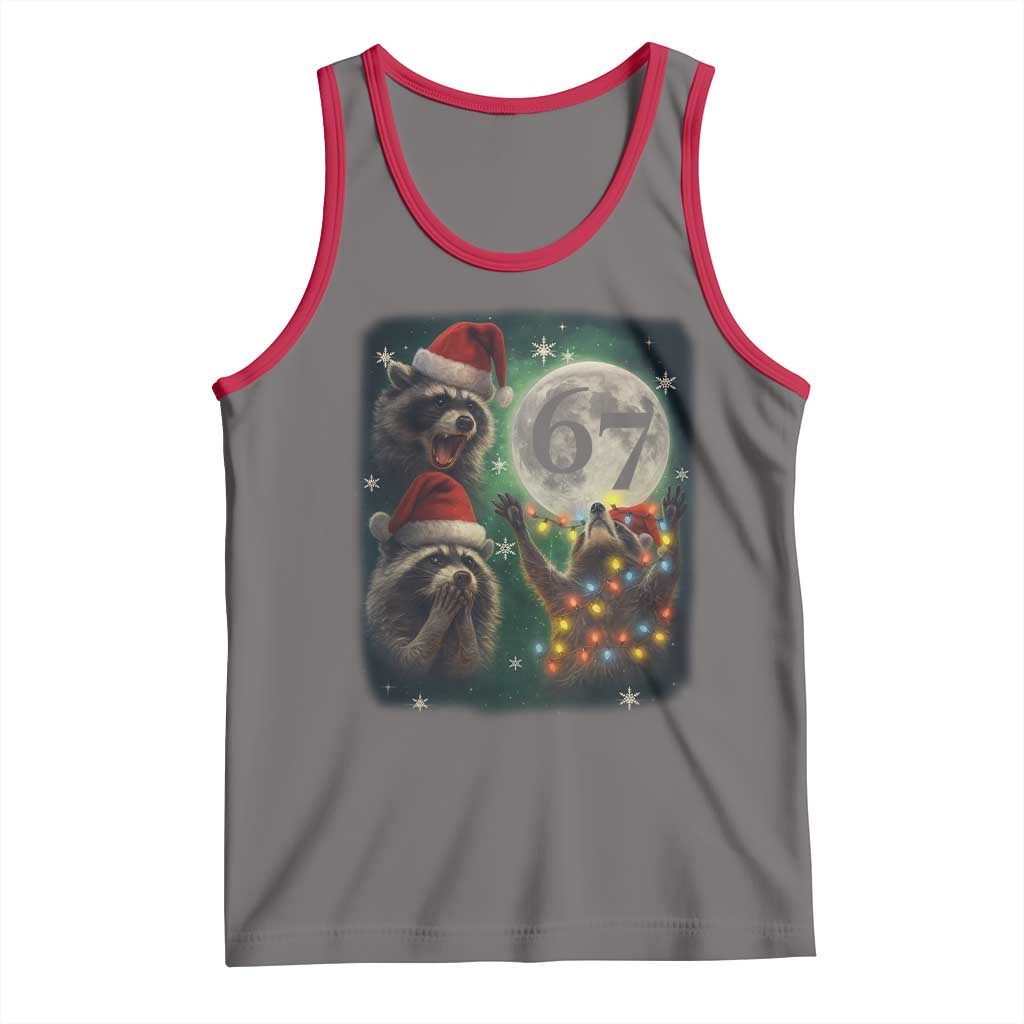 Funny Christmas Three Raccoons 67 Tank Top Trash Panda Moon Howling Six Seven Meme TS11 Deep Heather Red Print Your Wear