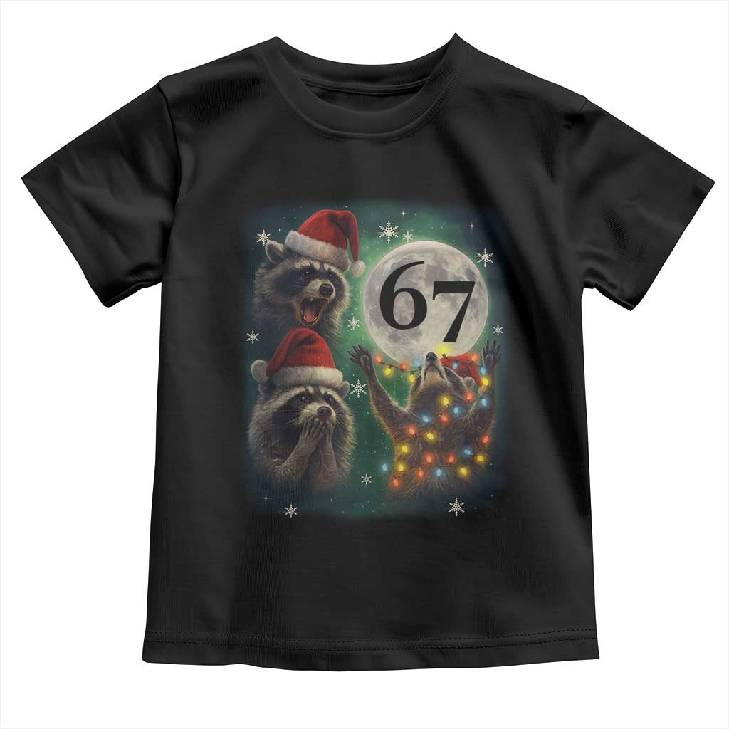 Funny Christmas Three Raccoons 67 Toddler T Shirt Trash Panda Moon Howling Six Seven Meme TS11 Black Print Your Wear