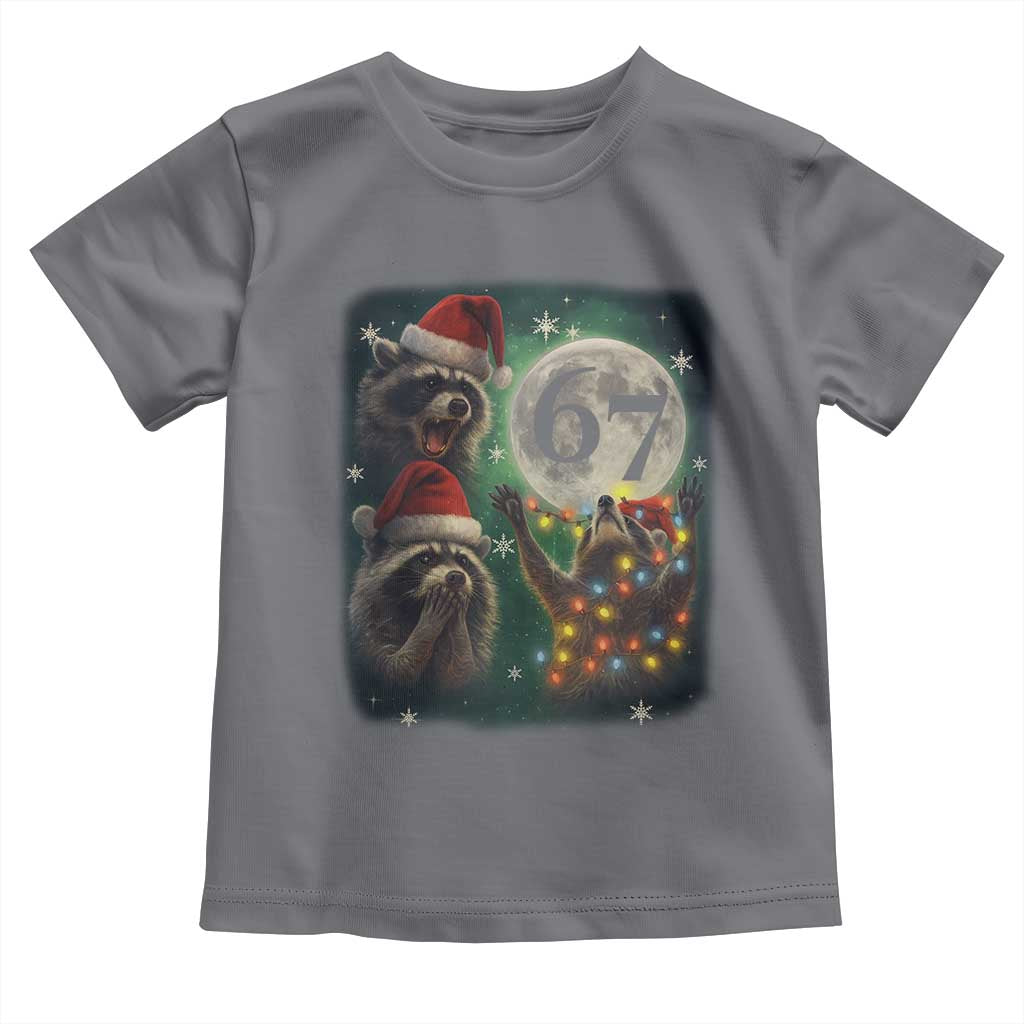 Funny Christmas Three Raccoons 67 Toddler T Shirt Trash Panda Moon Howling Six Seven Meme TS11 Charcoal Print Your Wear