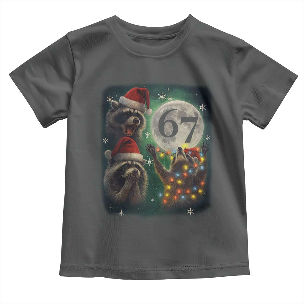 Funny Christmas Three Raccoons 67 Toddler T Shirt Trash Panda Moon Howling Six Seven Meme TS11 Dark Heather Print Your Wear