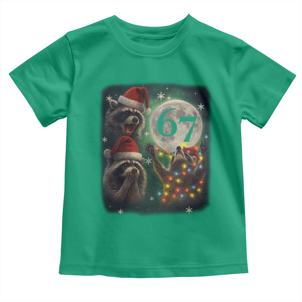Funny Christmas Three Raccoons 67 Toddler T Shirt Trash Panda Moon Howling Six Seven Meme TS11 Irish Green Print Your Wear